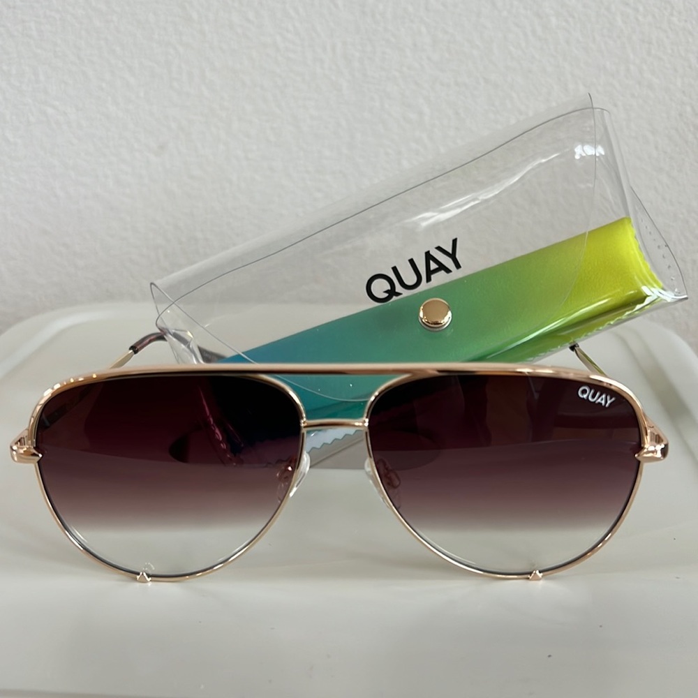 NWT Quay High Key Aviator Sunglasses Gold/Brown Fade